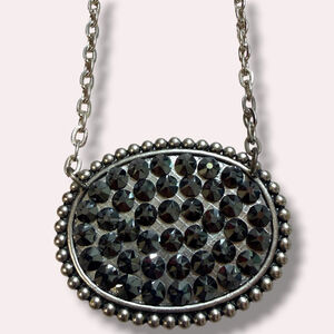 Pink Panache Necklace NWT Gunmetal Oval Black Rhinestone Pendant Western Boho Ad